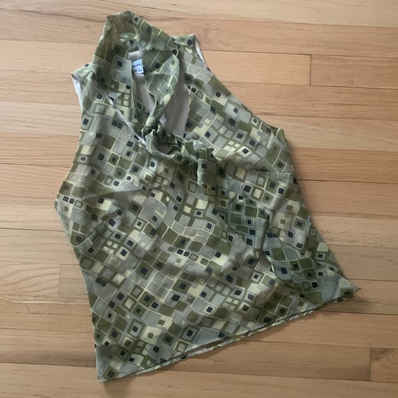 Summer V-Neck Halter Top Olive Green with Liner and Sash Tie -Medium - Picture 4 of 15